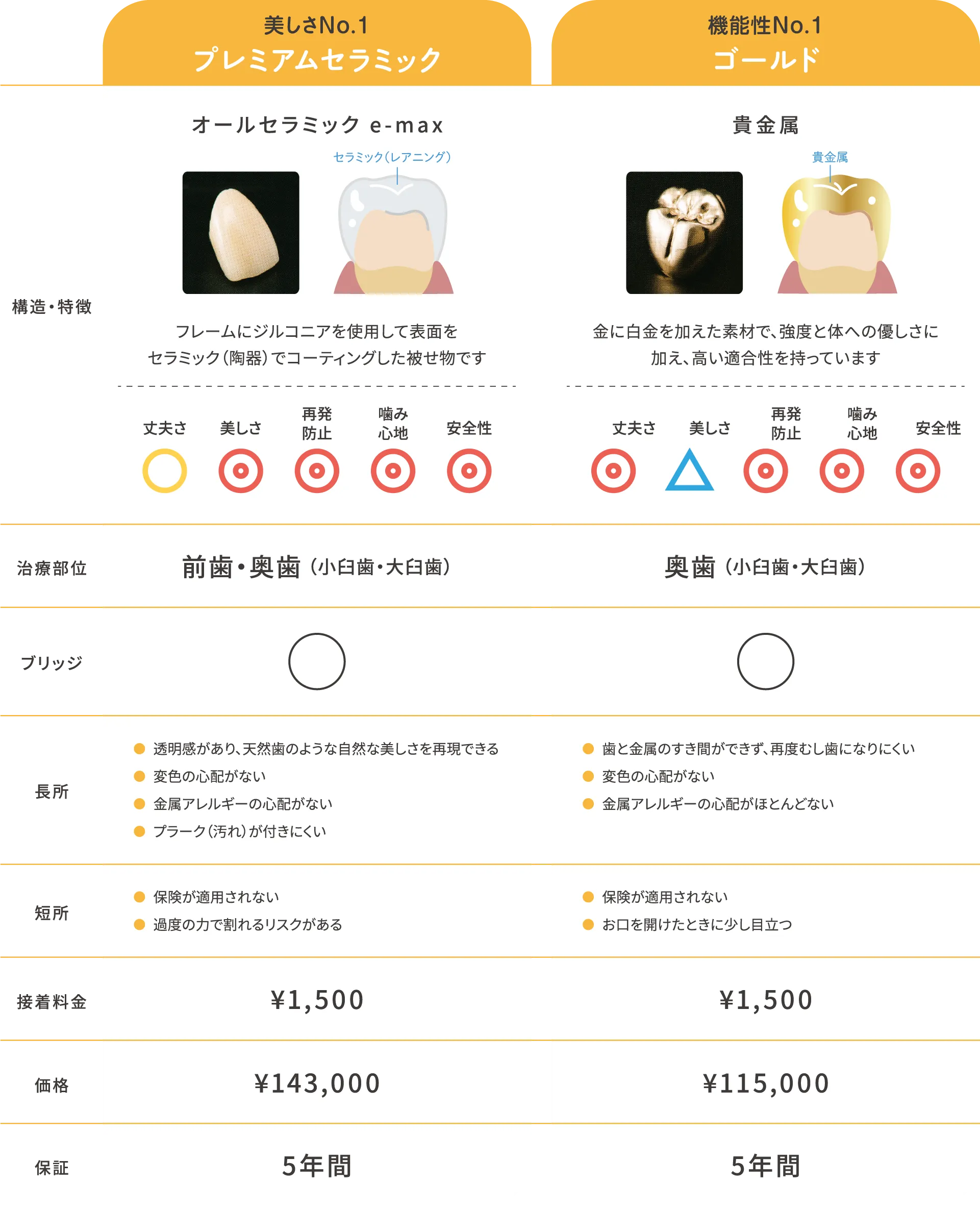 補綴物ハイグレード素材詳細